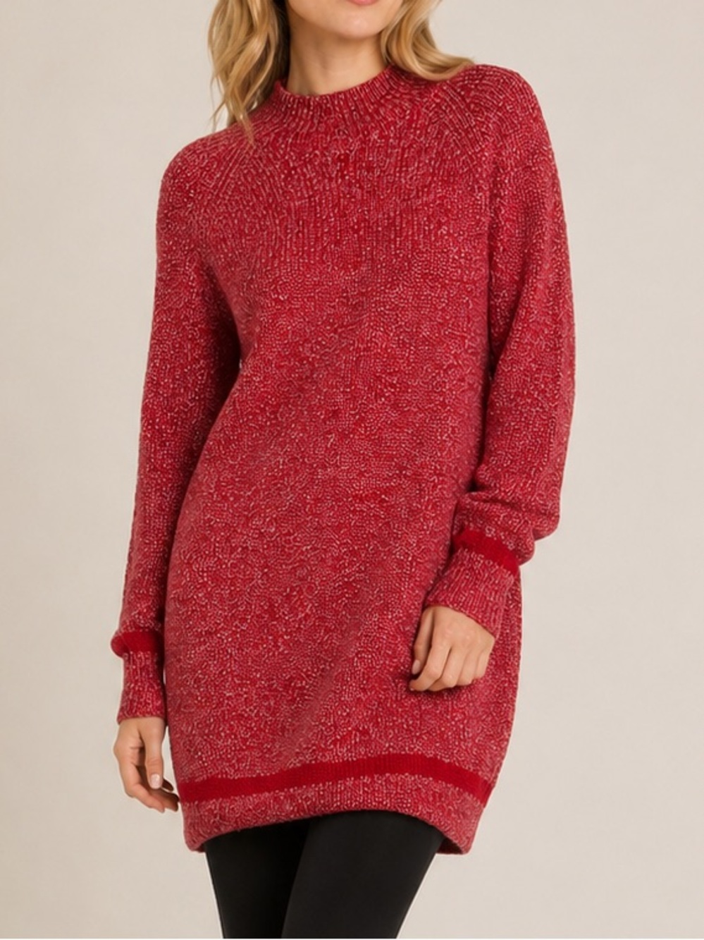 Hyba 100% Cotton Red Marled Knit Sweater Dress Mini Tunic Women’s Size Small